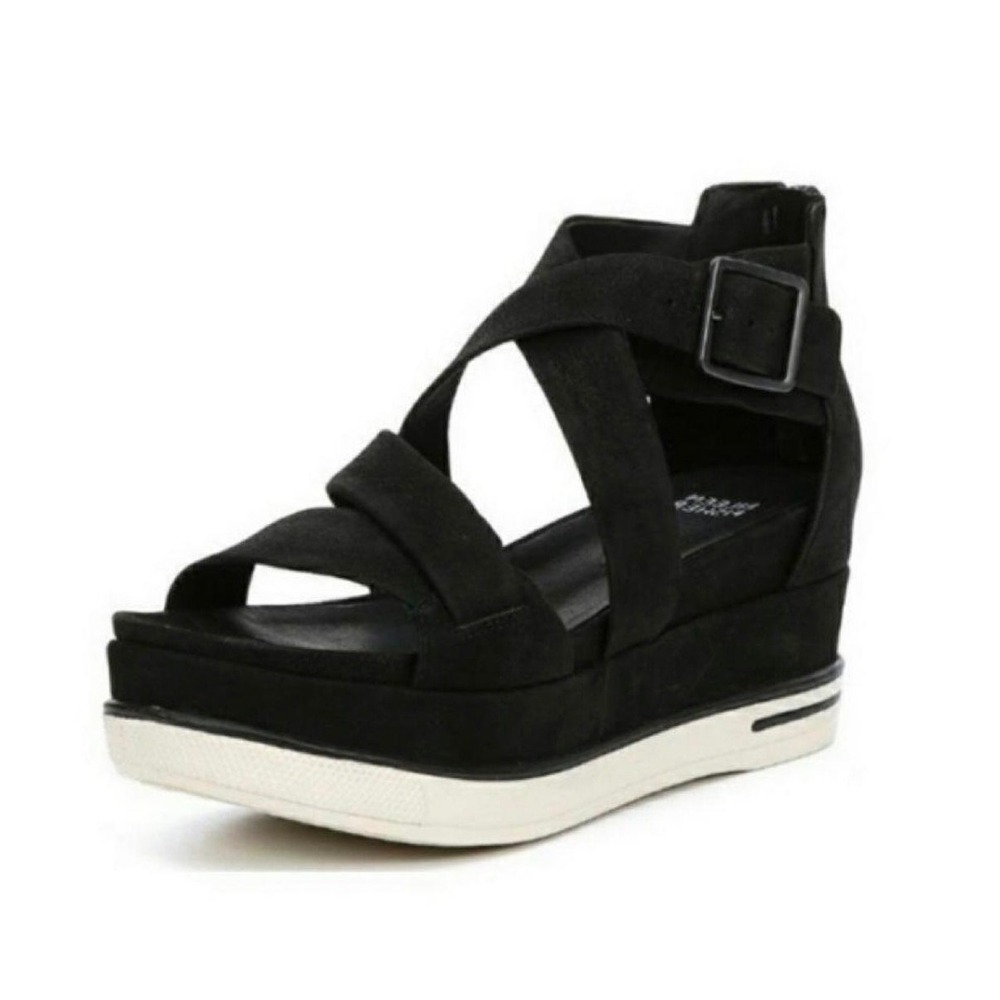 Eileen Fisher Black Suede Leather Boost Platform Wedge Sandals 9.5